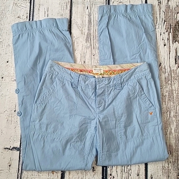Vintage Y2K American Eagle Outfitters Sky Blue Striped Convertible Pants Size 6 - Picture 2 of 13